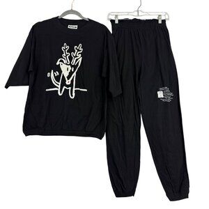 Fido Dido Snoozwear Men's Medium Dog Black Lounge Set Vintage 1985 New Deadstock
